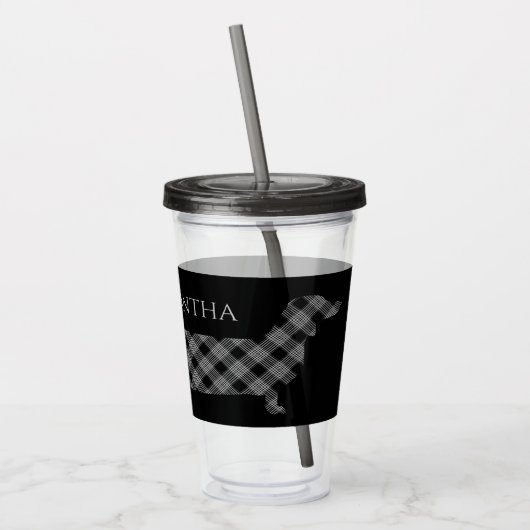 Karierte Dackel auf schwarz Personalisiert Acryltrinkbecher (Links)