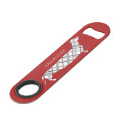 Karierte Dackel in Rot Speed Flaschenöffner (Vorderseite Schrägansicht)