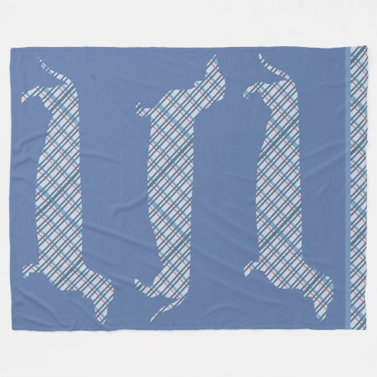 Karierte Dackeln auf Blau Fleecedecke (Vorderseite (Horizontal))
