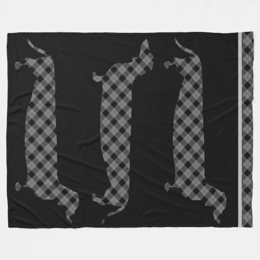 Karierte Dackeln auf Schwarzem Fleecedecke (Vorderseite (Horizontal))
