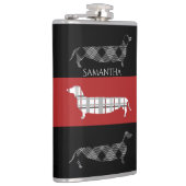 Karierte Dackeln auf Streifen Personalisiert Flachmann (Rechts)