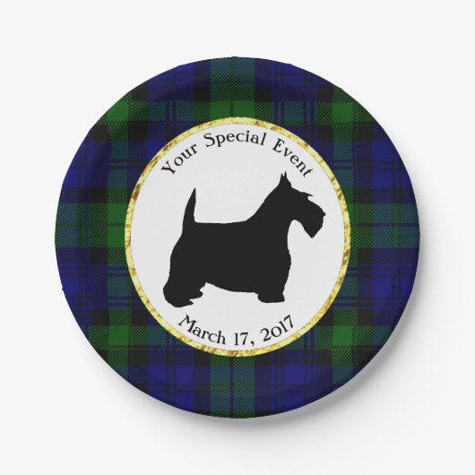 Karierte der Schwarzweiss-Scottie personifizieren Pappteller (Vorderseite)