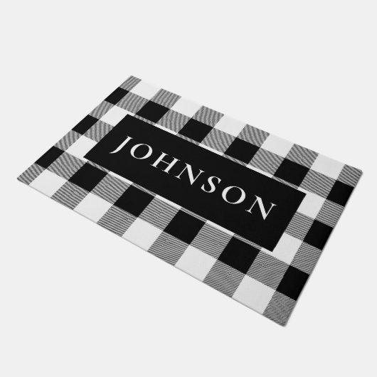 Karierte Doormat in Schwarz und Weiß Buffalo Fußmatte (Schrägansicht)