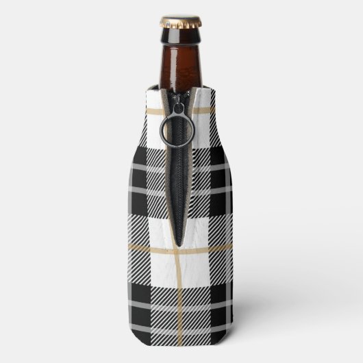 Karierte Dose in Schwarz und Weiß Flaschenkühler (Flasche Rückseite)