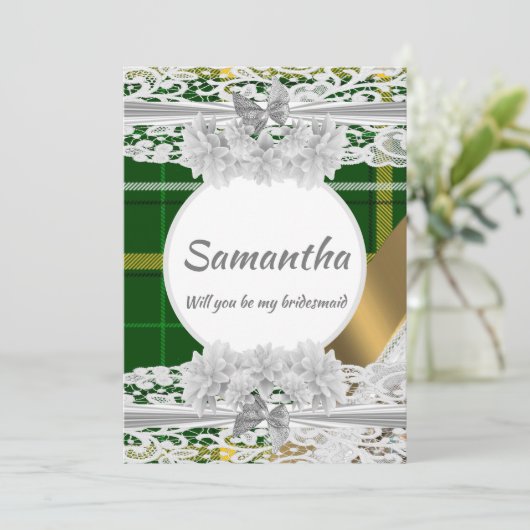 Karierte Einladung von Grüntartan (Stehend Vorderseite)