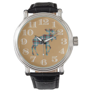 Karierte Elch-Uhr durch Leslie Harlow Armbanduhr