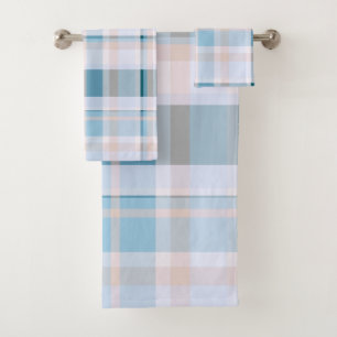 Karierte Fall Shades Blues, Grau, Blush Badhandtuch Set