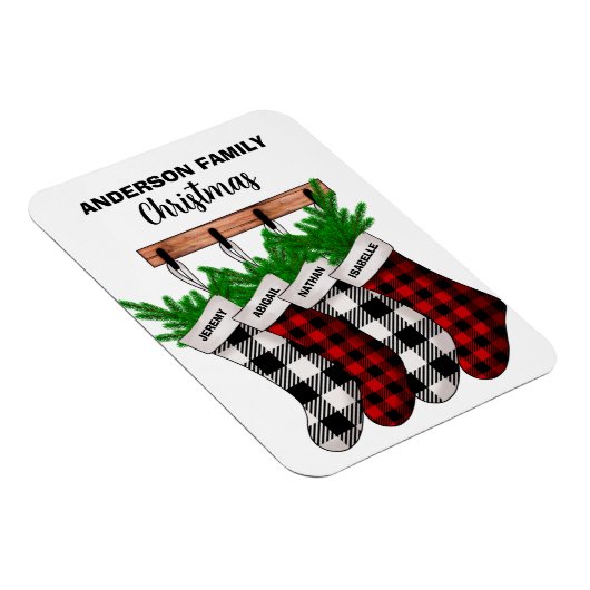 Karierte Familie von 4 Personalisierten Weihnachte Magnet (Rechte Seite)