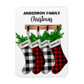 Karierte Familie von 4 Personalisierten Weihnachte Magnet (Vertikal)
