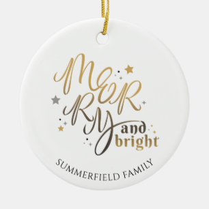 Karierte Familienfoto Merry and Bright Weihnachten Keramik Ornament
