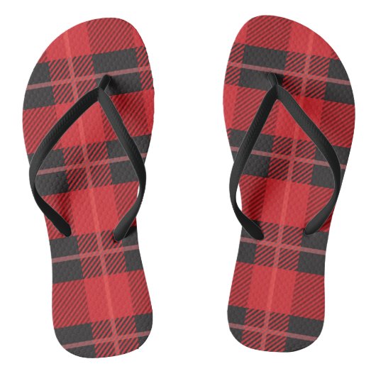Karierte Flip Flops in Rot und Schwarz Badesandalen (Fußbett)