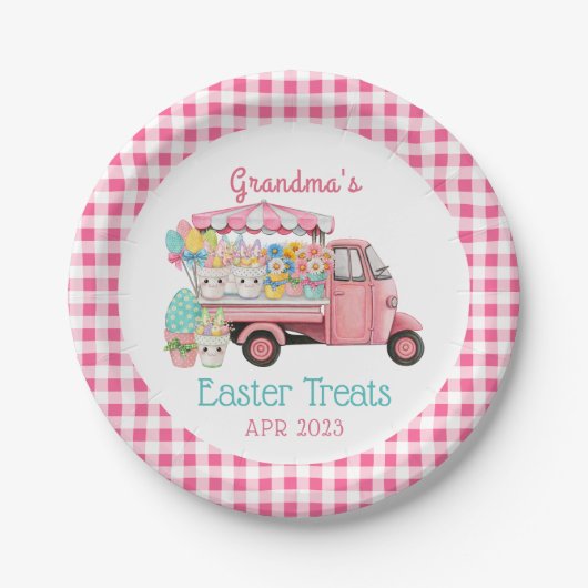 Karierte Flora und Fauna Ostern Pappteller (Vorderseite)