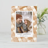 Karierte Fotokarte für den rustikalen Happy Holida Einladung (Stehend Vorderseite)