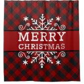 Karierte Frohe Weihnachtsschneeflocke Duschvorhang (Vorderseite)