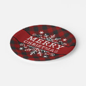 Karierte Frohe Weihnachtsschneeflocke Pappteller (Schrägansicht)