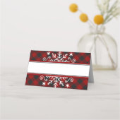 Karierte Frohe Weihnachtsschneeflocke Platzkarte (Vorderseite)