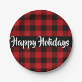Karierte, fröhliche Ferien in Rot und Schwarz Pappteller (Vorderseite)