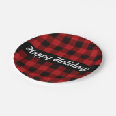 Karierte, fröhliche Ferien in Rot und Schwarz Pappteller (Schrägansicht)