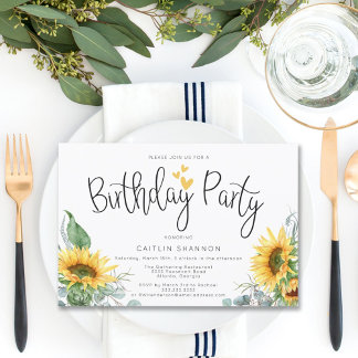 Karierte Geburtstagsparty mit Sonnenblumen Einladung
