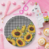 Karierte gelbe Sonnenblumen in Schwarz-Weiß-Buffal Pappteller (Party)