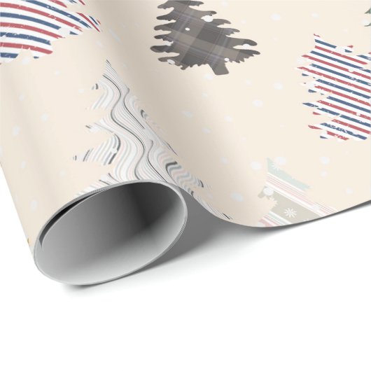 Karierte Gemusterte Weihnachtsbaummuster in Creme Geschenkpapier (Rolleneckpunkt)