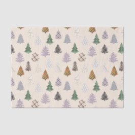 Karierte Gemusterte Weihnachtsbaummuster in Creme Seidenpapier