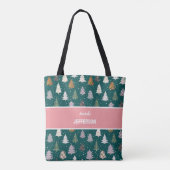 Karierte Gemusterte Weihnachtsbaummuster Monogram Tasche (Rückseite)
