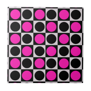 Karierte geometrische rosa schwarze Kreis-Polka-Pu Fliese