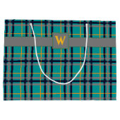 Karierte Geschenktasche aus Blau und Orange Große Geschenktüte (Rückseite)