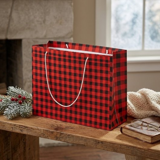 Karierte Geschenktasche mit klassischem Schwarz un Große Geschenktüte