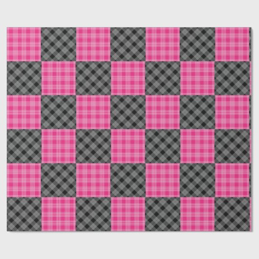 Karierte Geschenkwrake in Rosa und Schwarz Geschenkpapier (Flach)