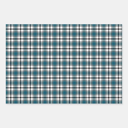 Karierte Geschenkwrap in Aquamarin, braun und Lila Geschenkpapier Set (Vorderseite)