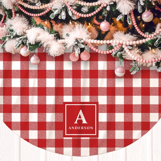 Karierte Gingham-Monogramm Polyester Weihnachtsbaumdecke