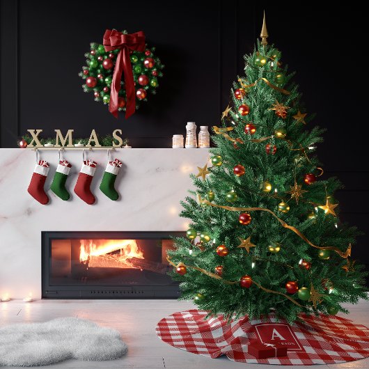 Karierte Gingham-Monogramm Polyester Weihnachtsbaumdecke