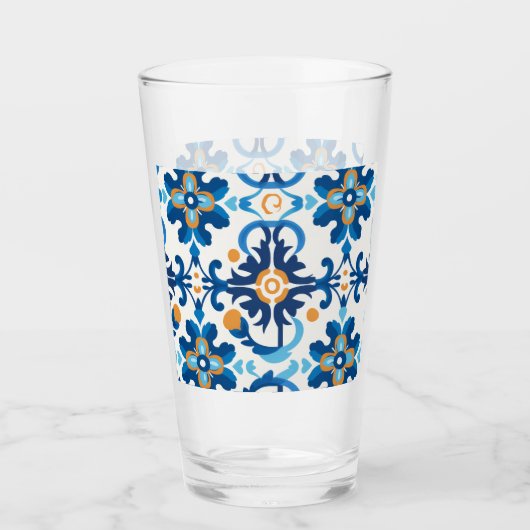 Karierte Glasflasche mit blauem und braunem Karo Glas (Vorderseite)