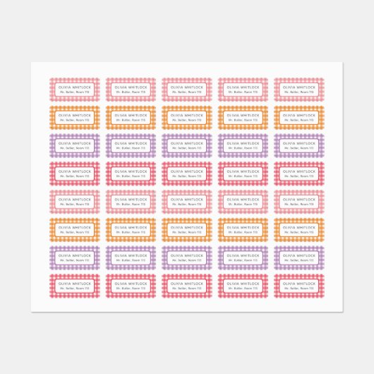 Karierte Grundschule Gingham Etiketten (Blatt)