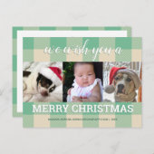 Karierte grüne Creme 3 Foto Collage Weihnachten Postkarte (Vorne/Hinten)