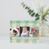 Karierte grüne Creme 3 Foto Collage Weihnachten Postkarte (Stehend Vorderseite)