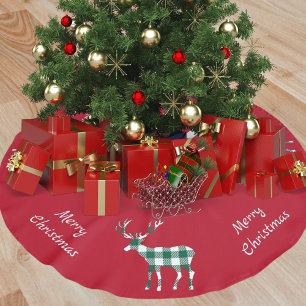 Karierte grüne Rentiere Polyester Weihnachtsbaumdecke