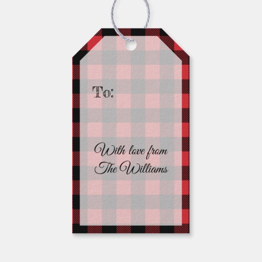 Karierte Happy Holidays in Red und Black Buffalo Geschenkanhänger (Rückseite)