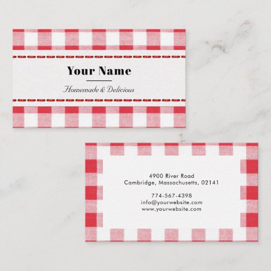 Karierte hausgemachte rote und weiße Rustikale Visitenkarte (Vorne/Hinten)