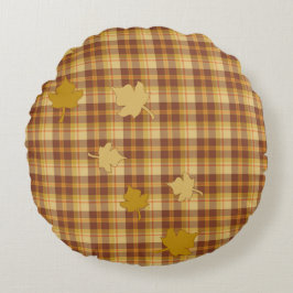 Karierte Herbst-Sammlung, Blätter und Akzent-Kisse Rundes Kissen