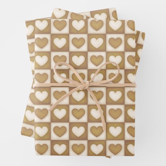 Karierte Herzen in Blondcreme Geschenkpapier Set (Beispiel)