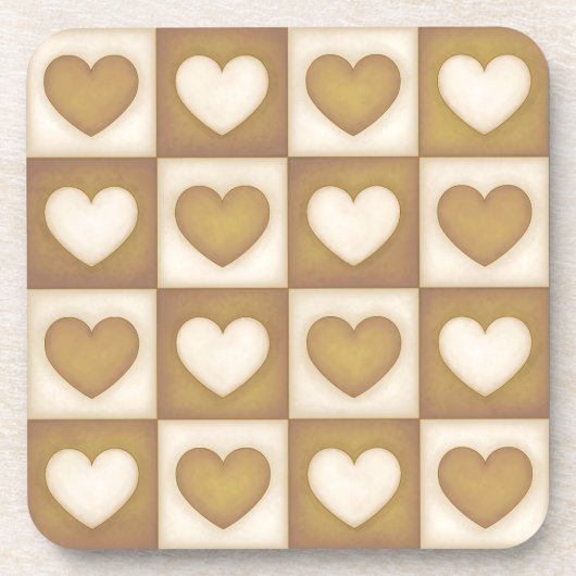 Karierte Herzen in blonder Creme Getränkeuntersetzer (Vorderseite)