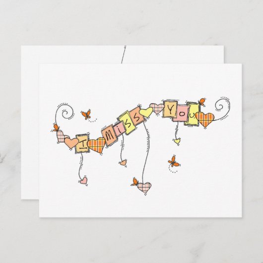 Karierte Herzen und Schmetterlinge, ich vermisse d Postkarte (Vorne/Hinten)
