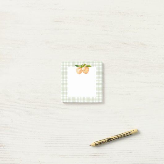 Karierte Hinweise & Pfirsiche 3 x 3 Post-it Klebezettel (Auf Schreibtisch)