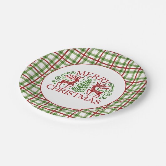 Karierte Hirschweihe Pappteller (Schrägansicht)