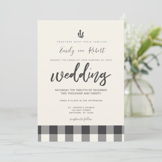 Karierte Hochzeit am Weihnachtsfest Einladung (Stehend Vorderseite)