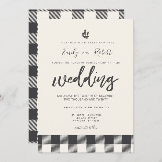 Karierte Hochzeit am Weihnachtsfest Einladung (Vorne/Hinten)