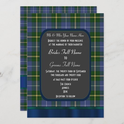 Karierte Hochzeit in Blau und Grün Einladung (Vorne/Hinten)